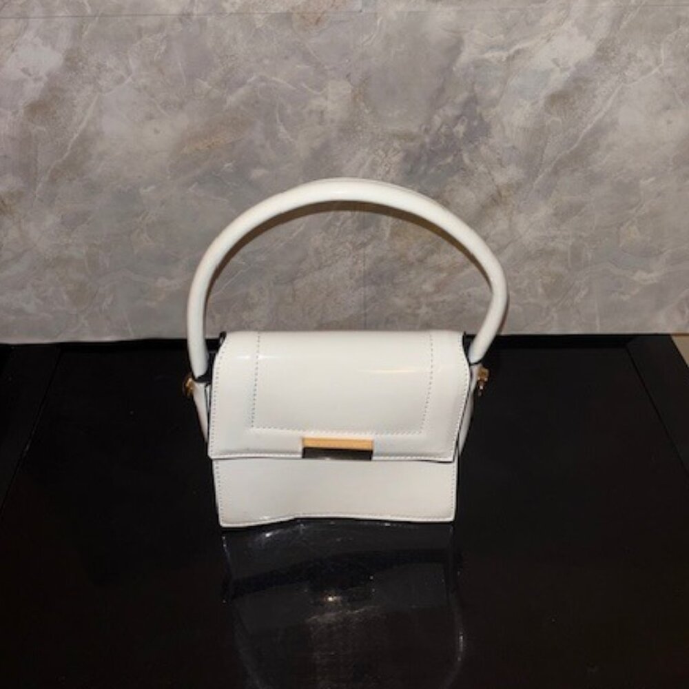 White Patent Leather Handbag w/ Crossbody Strap
